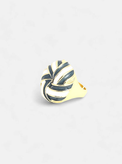 The Candy Swirl Statement Ring - Onyx Black & Chalk White-SOHIRG6118