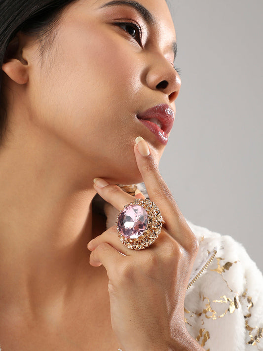 Gold-Plated Stone-Studded Finger Ring