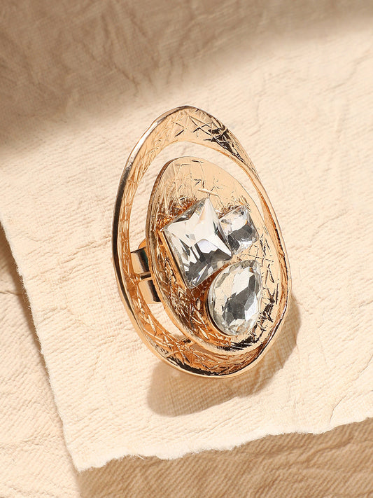 Gold-Plated Crystal Studded Finger Ring