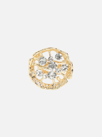 Gold-Plated Crystal Studded Statement Finger Ring