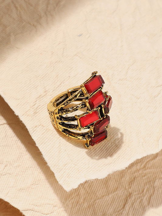 Gold-Plated Stone Stacked Studded Cocktail Finger Ring