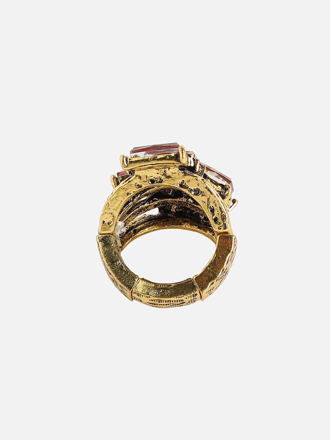 Gold-Plated Stone Stacked Studded Cocktail Finger Ring