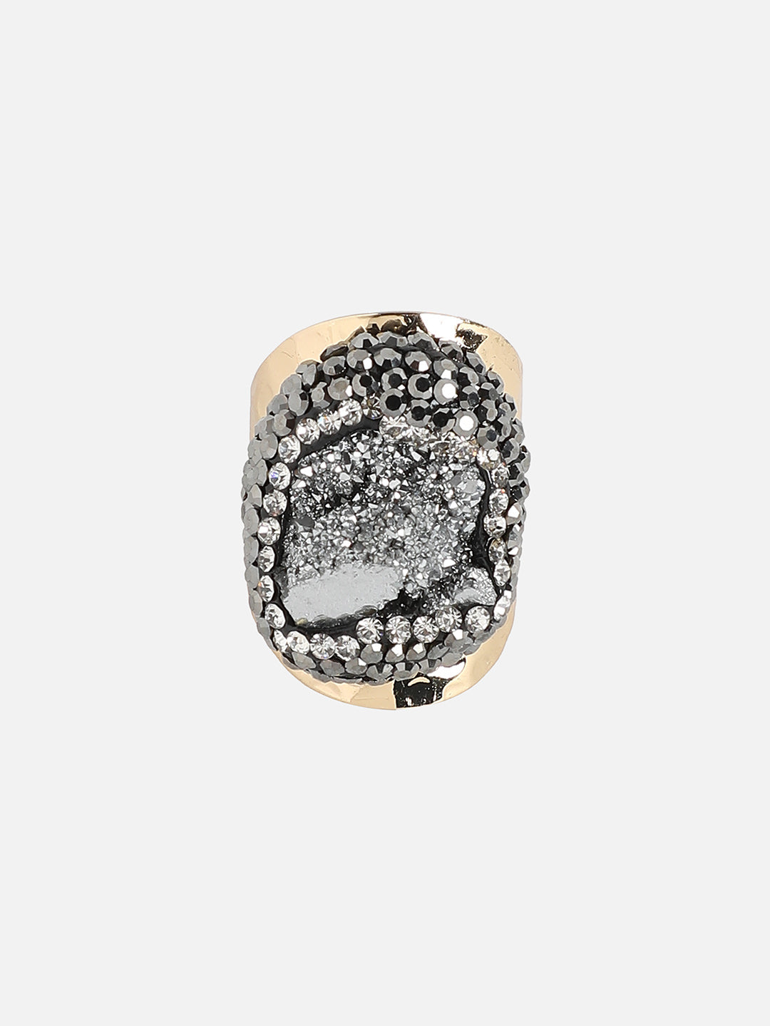 Gold-Plated Stone-Studded Crest Statement Finger Ring