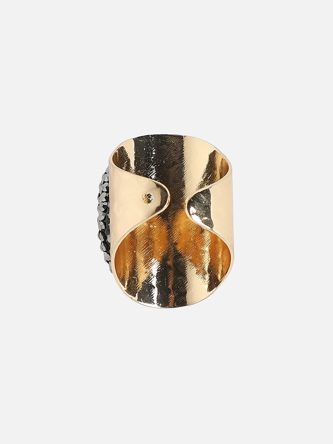 Gold-Plated Stone-Studded Crest Statement Finger Ring