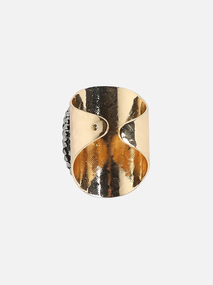 Gold-Plated Stone-Studded Crest Statement Finger Ring