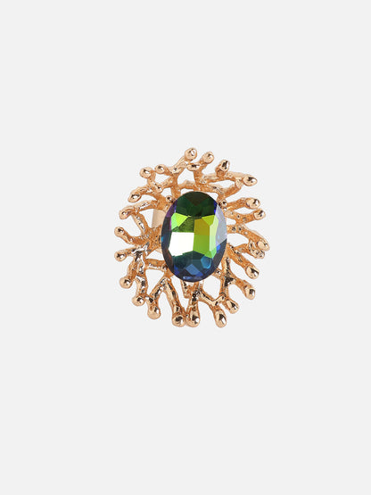 Gold-Plated Stone-Studded Tentacles Statement Finger Ring