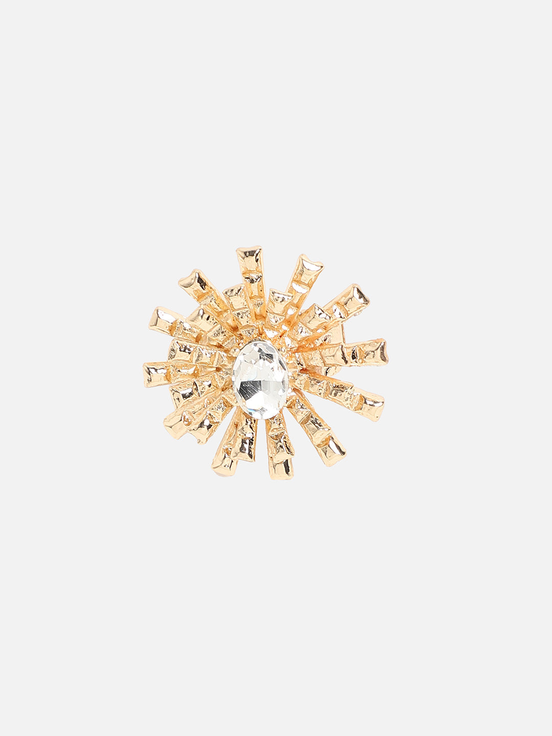 Gold-Plated Crystals-Studded Bud Flower Statement Finger Ring