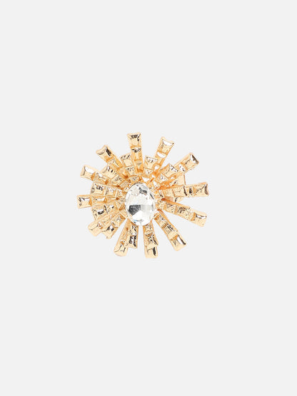 Gold-Plated Crystals-Studded Bud Flower Statement Finger Ring