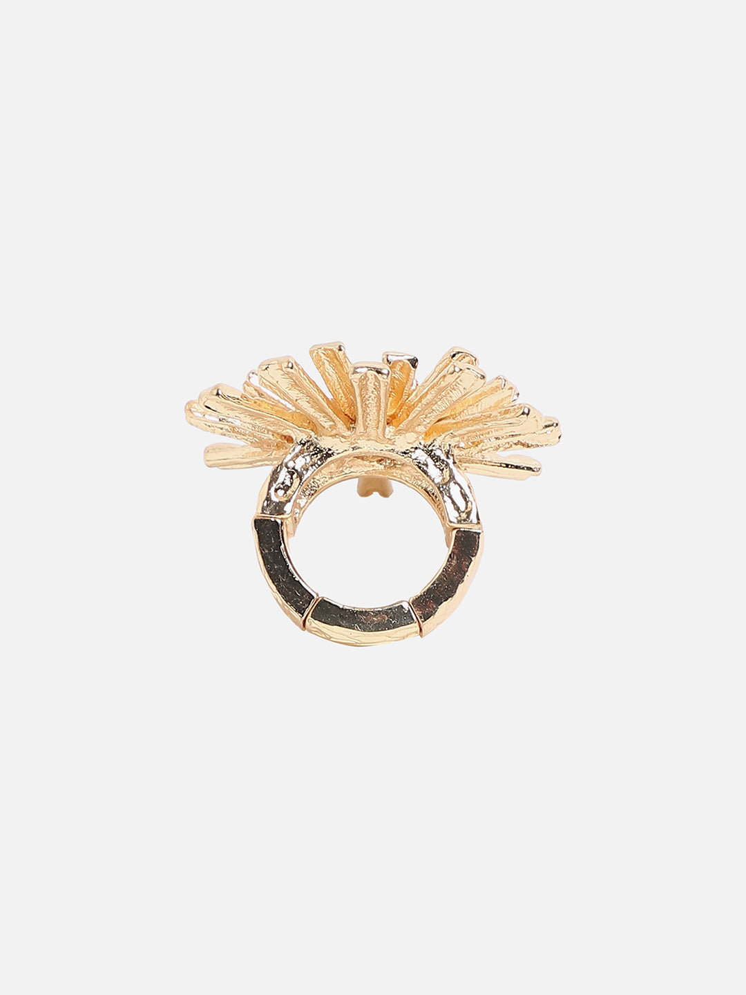 Gold-Plated Crystals-Studded Bud Flower Statement Finger Ring