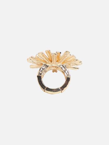 Gold-Plated Crystals-Studded Bud Flower Statement Finger Ring