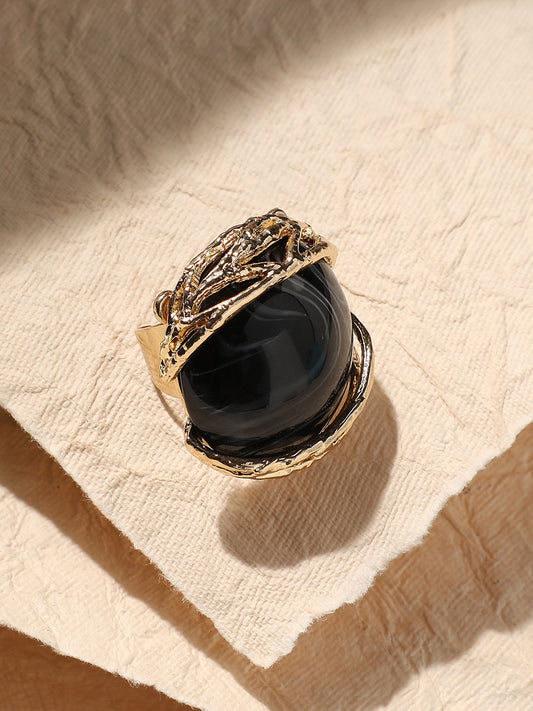 Gold-Plated Stone-Studded Eye Statement Finger Ring