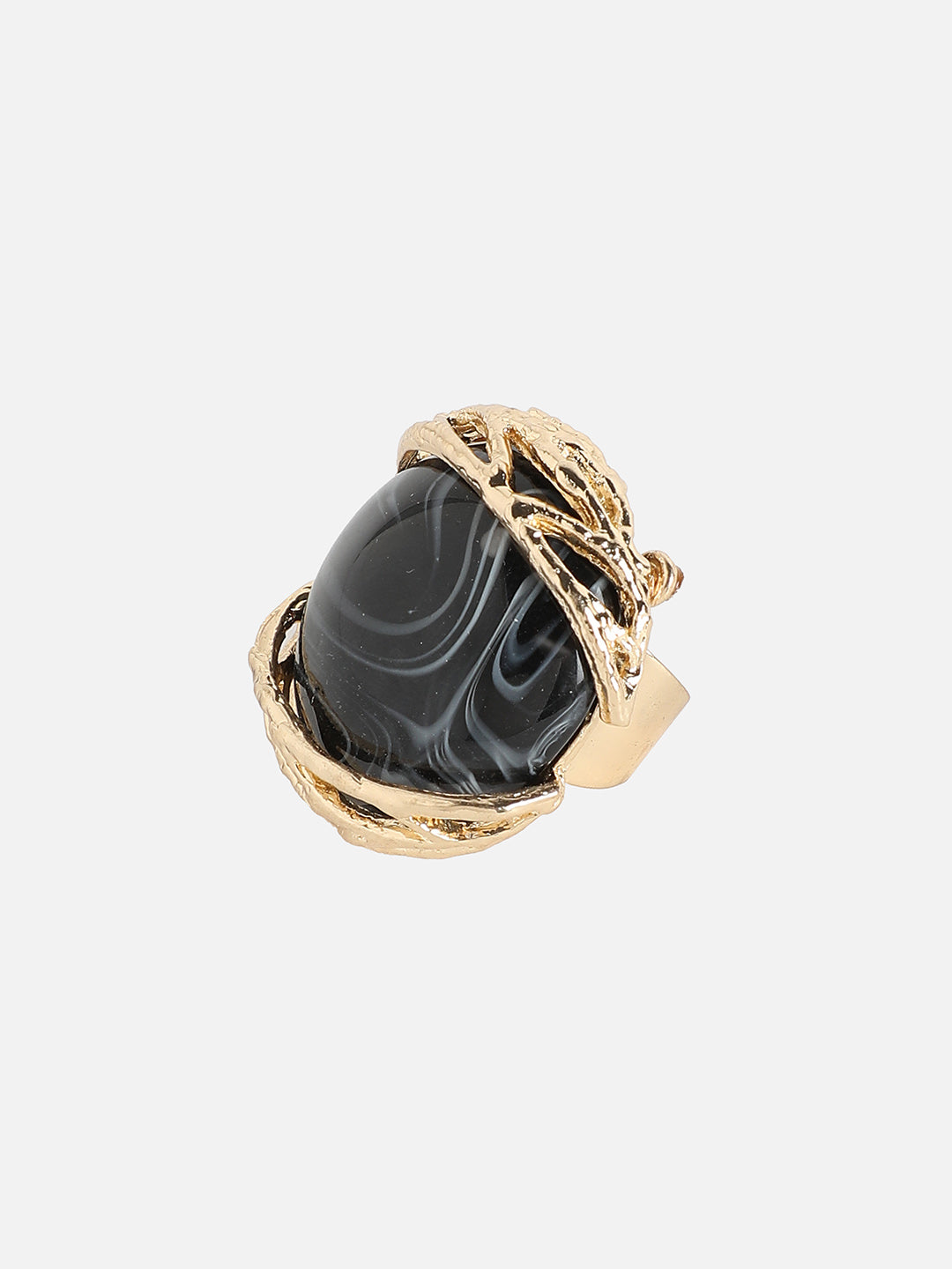 Gold-Plated Stone-Studded Eye Statement Finger Ring