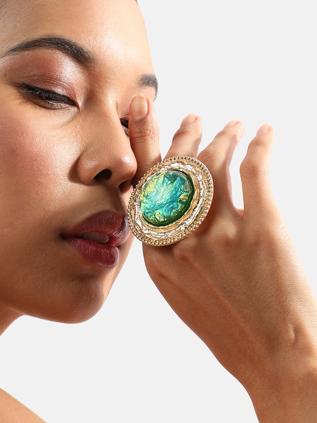 Gold-Plated Stone-Studded Reverie Opulence Statement Finger Ring