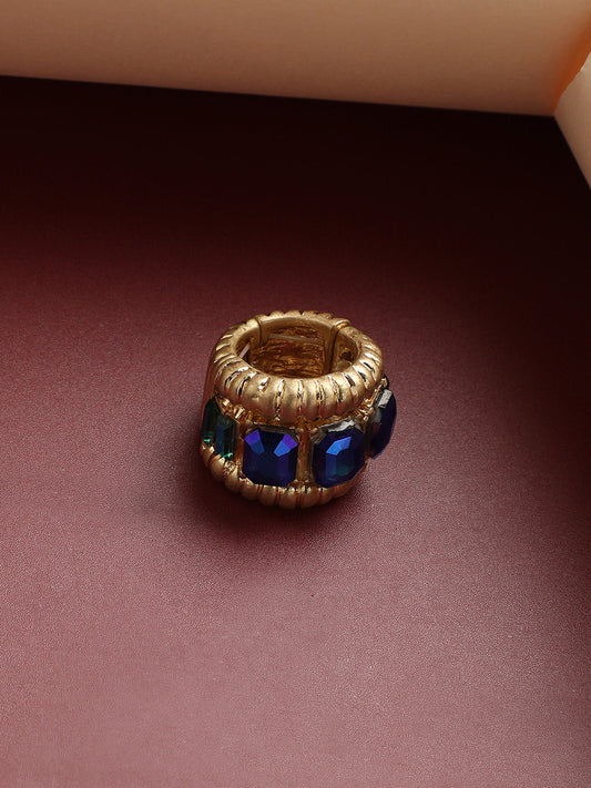 Gold-Plated Stone-Studded Cocktail Finger Ring