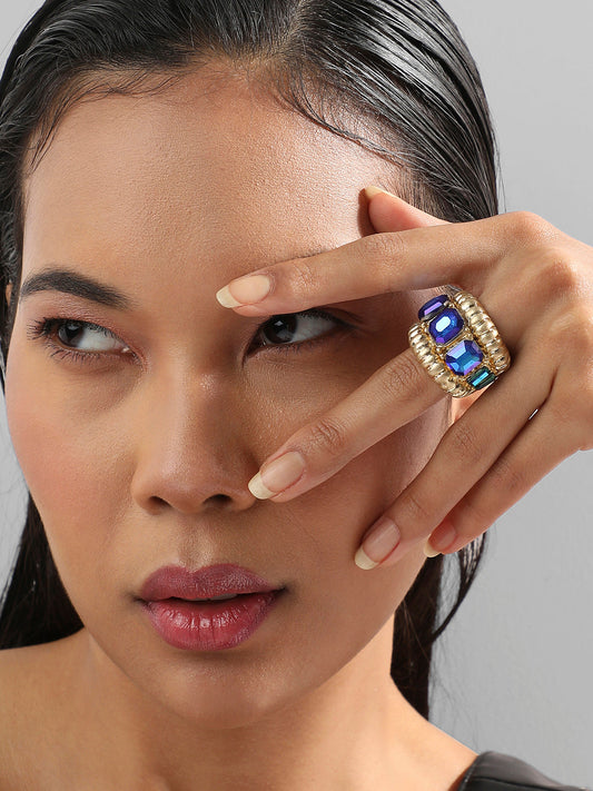 Gold-Plated Stone-Studded Cocktail Finger Ring