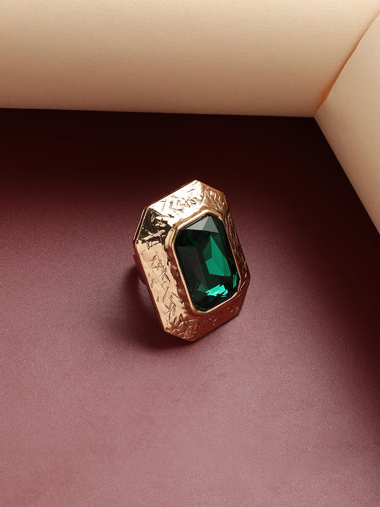 Gold-Plated Stone-Studded Regal Serenade Cocktail Ring