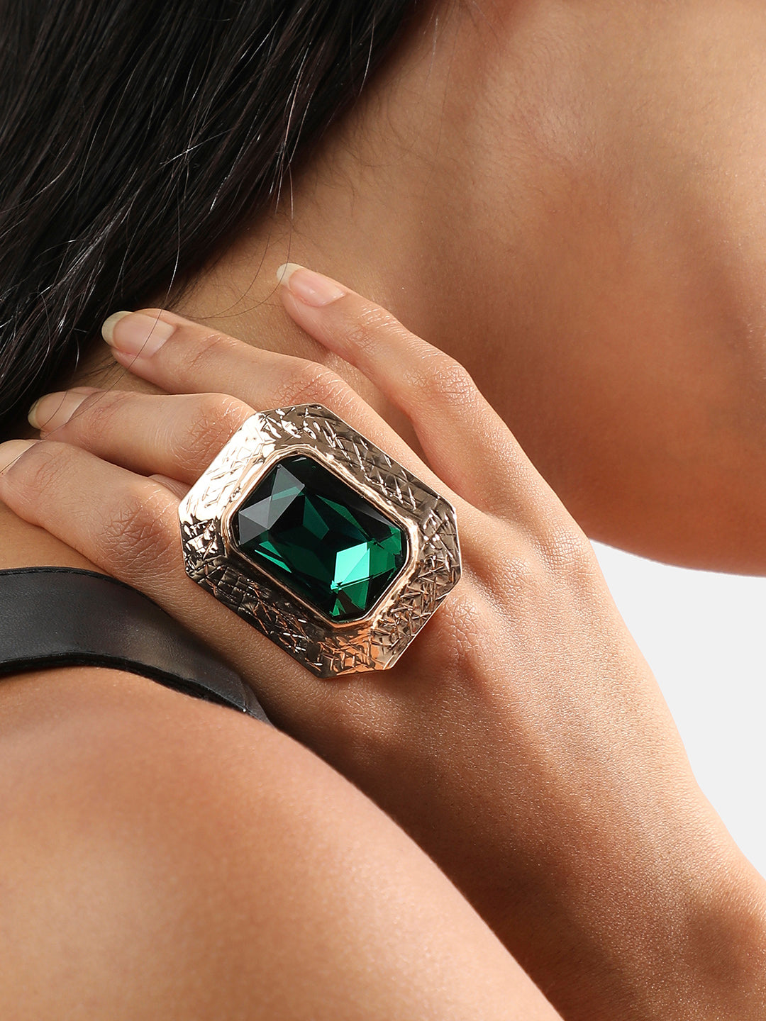 Gold-Plated Stone-Studded Regal Serenade Cocktail Ring