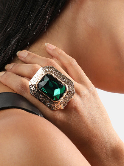 Gold-Plated Stone-Studded Regal Serenade Cocktail Ring