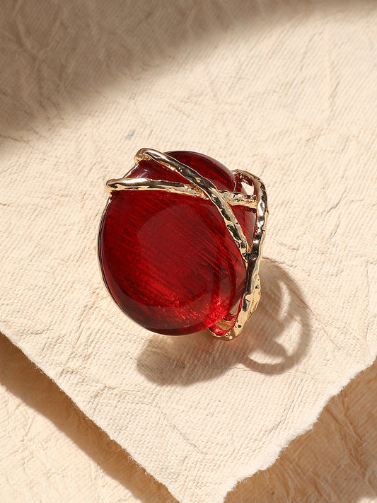 Gold-Plated Stone-Studded Cocktail Finger Ring