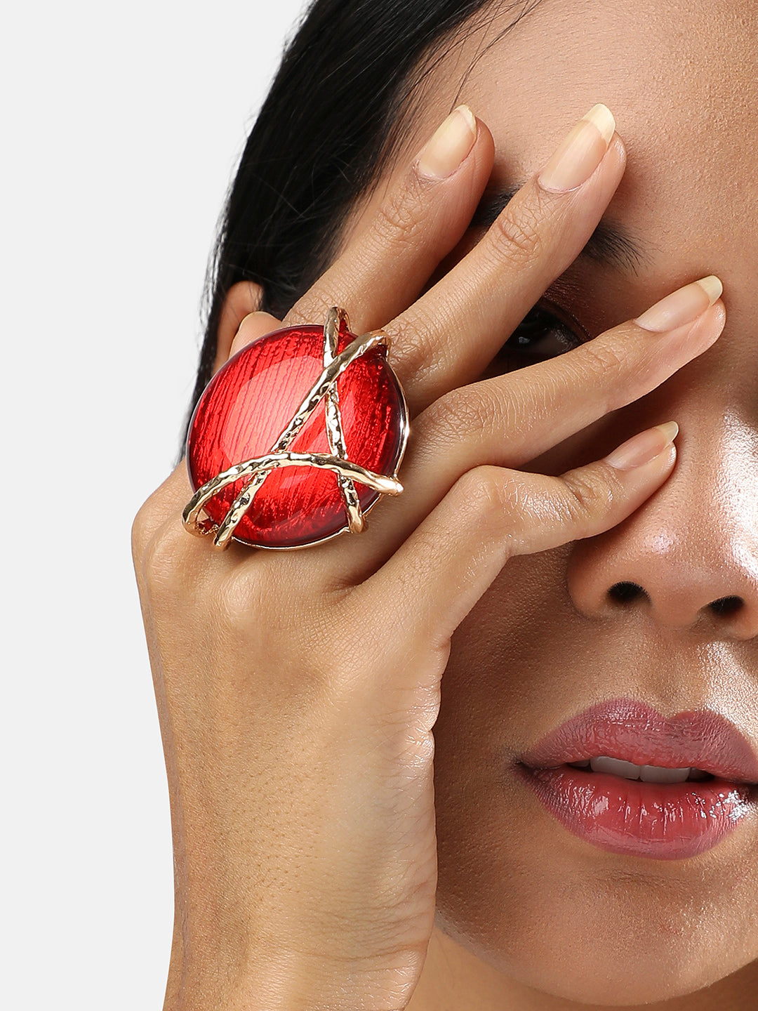Gold-Plated Stone-Studded Cocktail Finger Ring