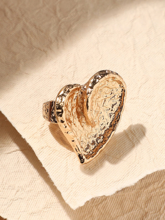 Gold-Plated Dented Heart Cocktail Ring