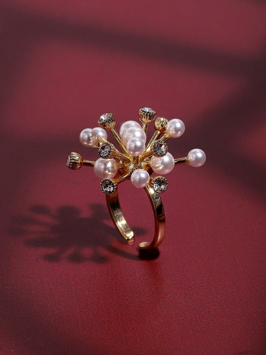 Gold-Plated Beads-Studded Finger Ring