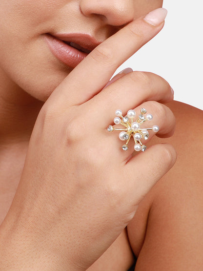 Gold-Plated Beads-Studded Finger Ring