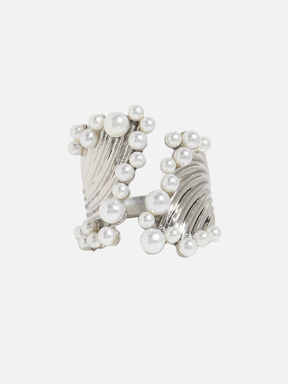 Silver-Plated Beads-Studded Adjustable Finger Ring