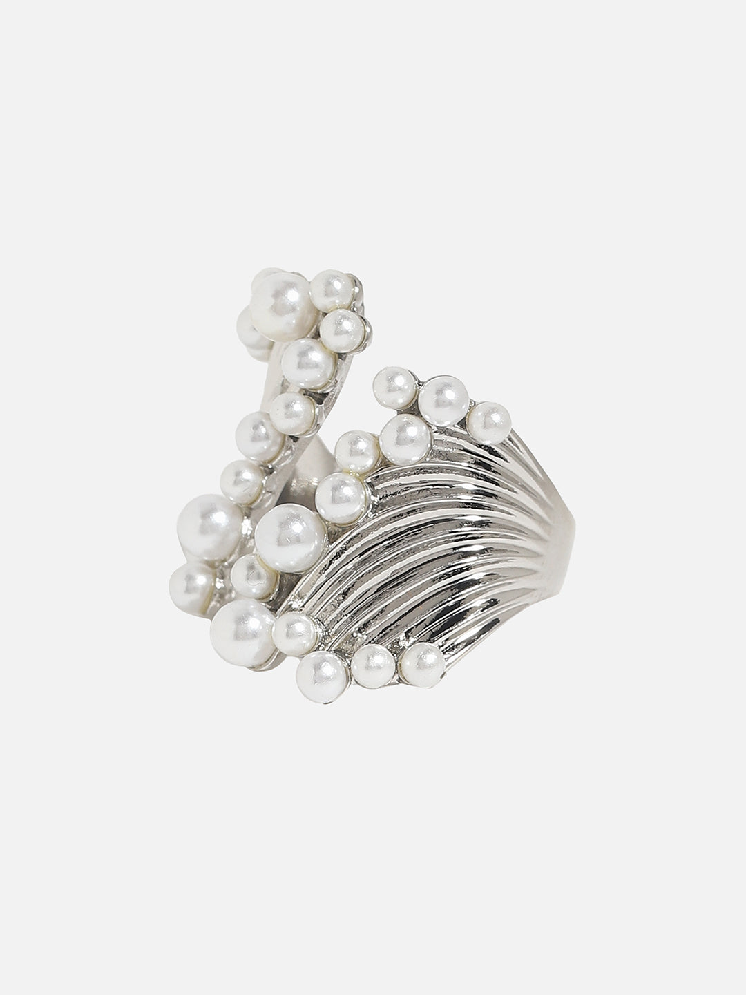 Silver-Plated Beads-Studded Adjustable Finger Ring