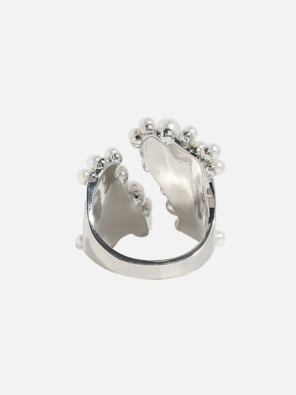 Silver-Plated Beads-Studded Adjustable Finger Ring