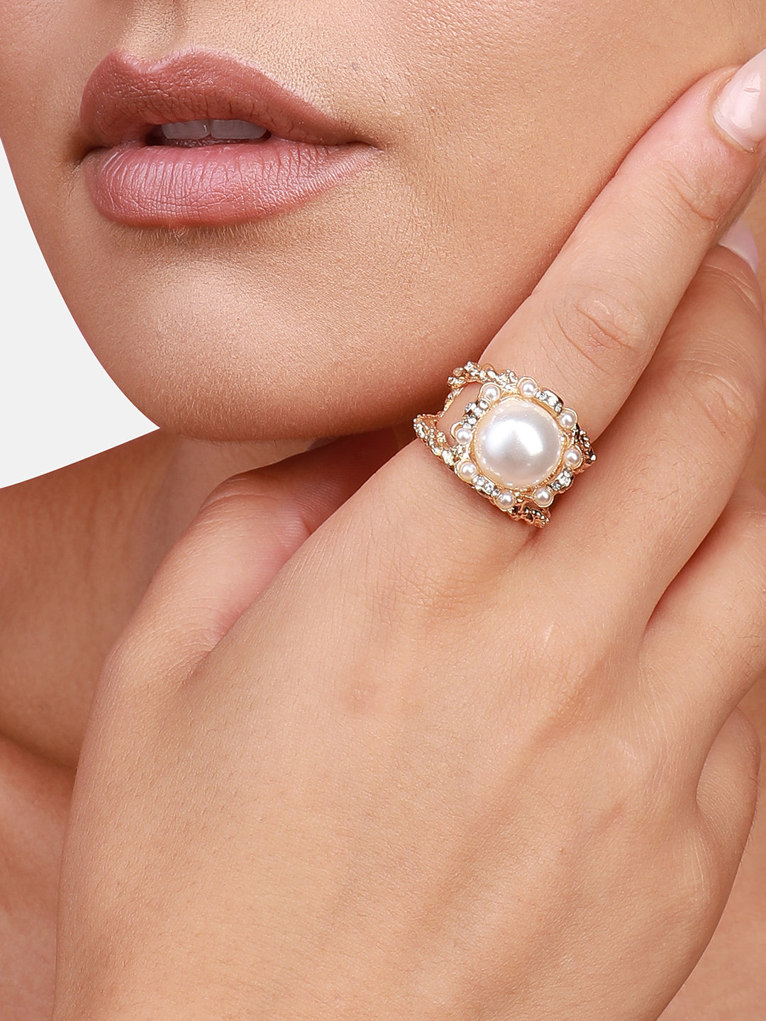 Gold-Plated Bead-Studded Finger Ring