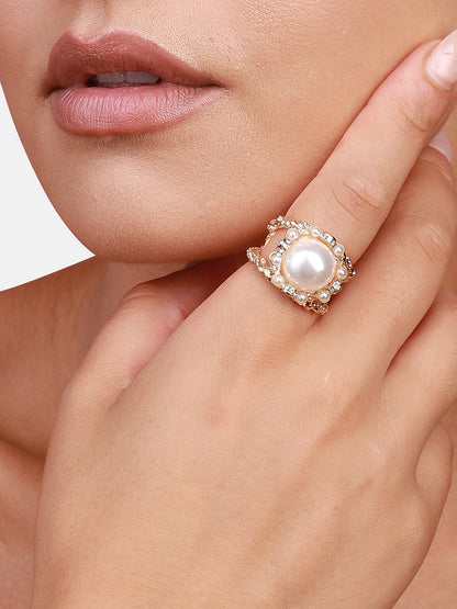 Gold-Plated Bead-Studded Finger Ring