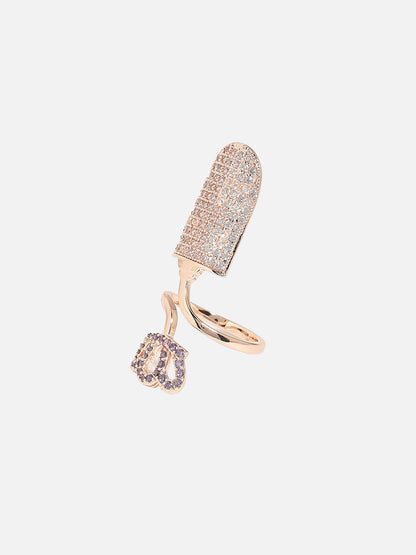 Rose Gold-Plated Stone-Studded Adjustable Finger Ring