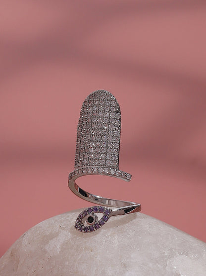 Silver-Plated Stone-Studded Finger Ring