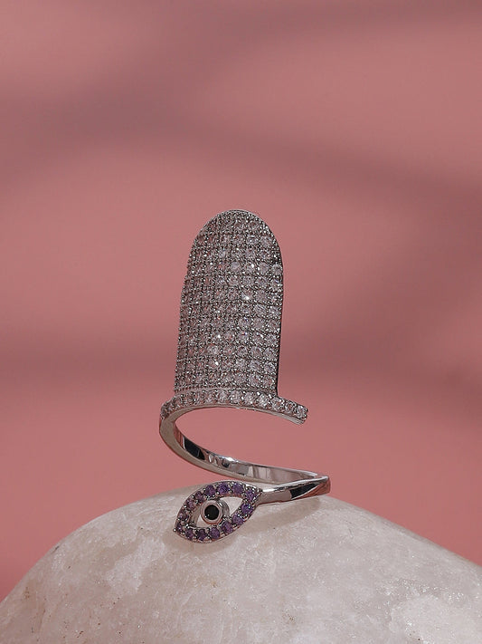 Silver-Plated Stone-Studded Finger Ring