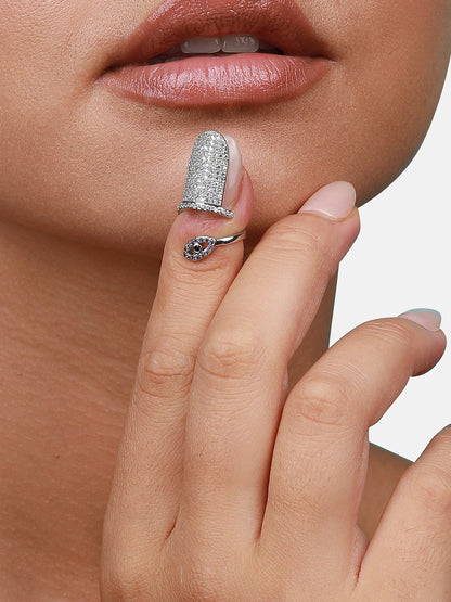 Silver-Plated Stone-Studded Finger Ring