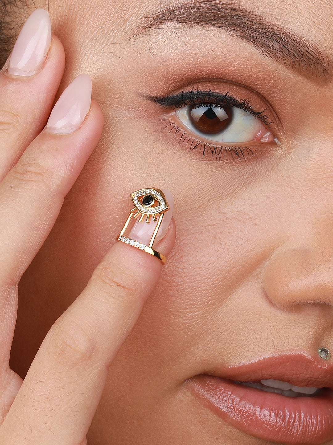 Gold-Plated Stone-Studded Finger Ring