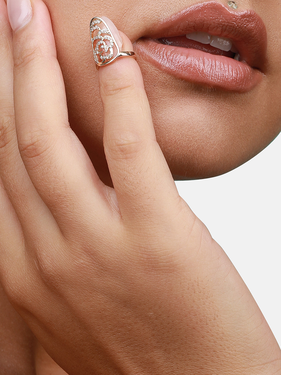 Gold-Plated Stone-Studded Nail Ring