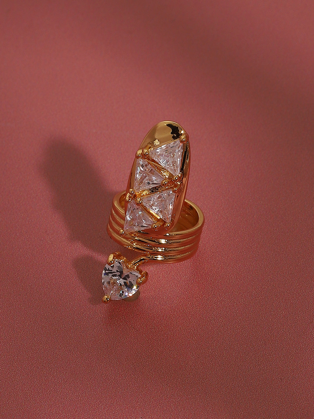 Gold-Plated Stone Studded Nail Rings