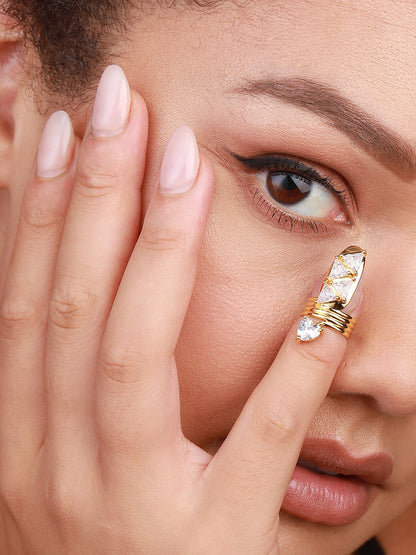 Gold-Plated Stone Studded Nail Rings