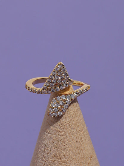 Gold-Plated Stone-Studded Adjustable Finger Ring