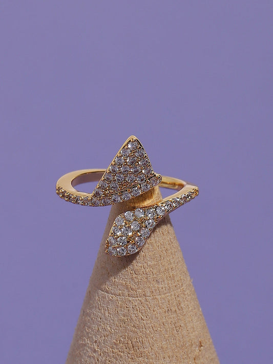 Gold-Plated Stone-Studded Adjustable Finger Ring