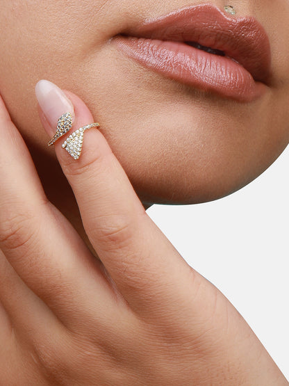 Gold-Plated Stone-Studded Adjustable Finger Ring