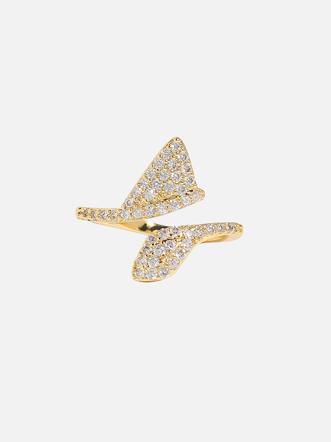 Gold-Plated Stone-Studded Adjustable Finger Ring
