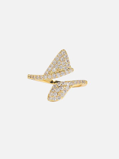 Gold-Plated Stone-Studded Adjustable Finger Ring