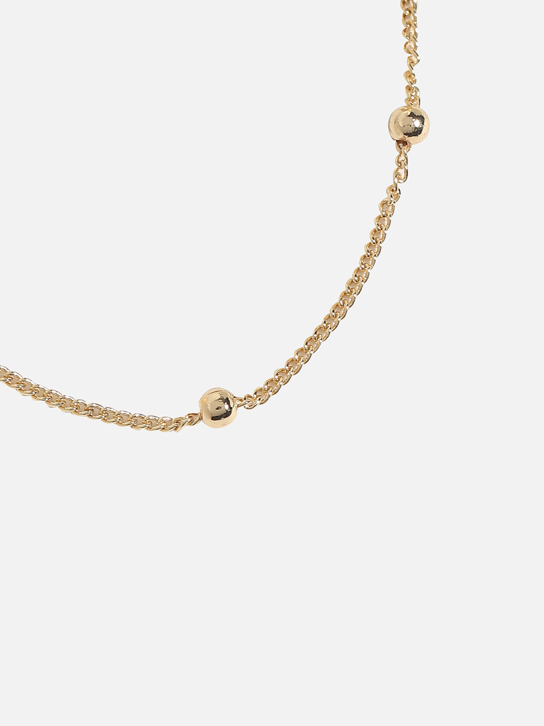 Gold-Plated Stone-Studded Adjustable Chain Linked Finger Ring