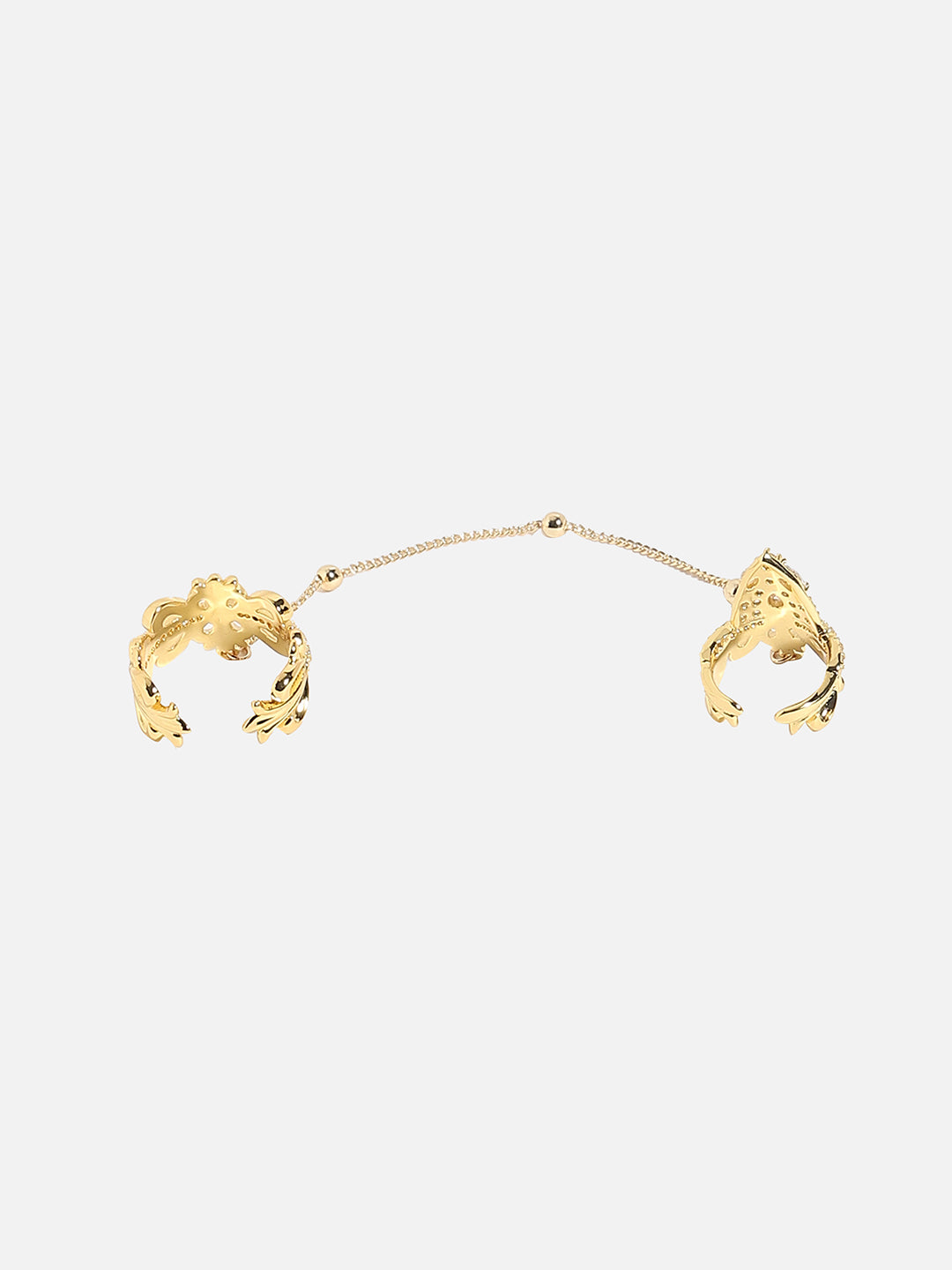 Gold-Plated Stone-Studded Adjustable Chain Linked Finger Ring
