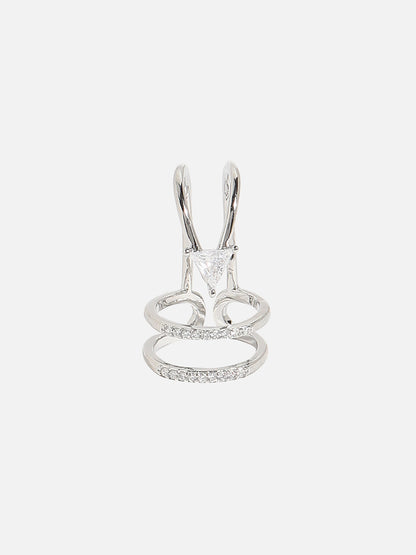 Silver-Plated Stone-Studded Adjustable Finger Ring