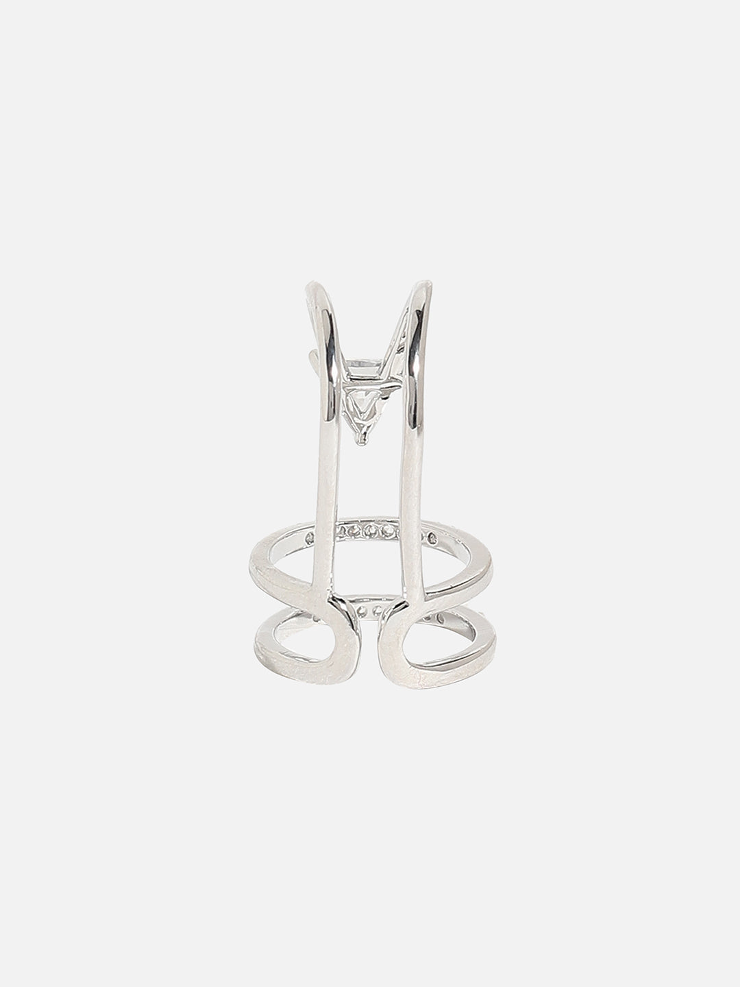 Silver-Plated Stone-Studded Adjustable Finger Ring