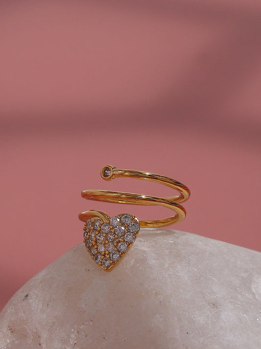 Gold-Plated Stone-Studded Adjustable Finger Ring
